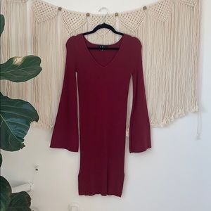 Lulu’s | Bell Sleeve Sweater Dress in Wine
